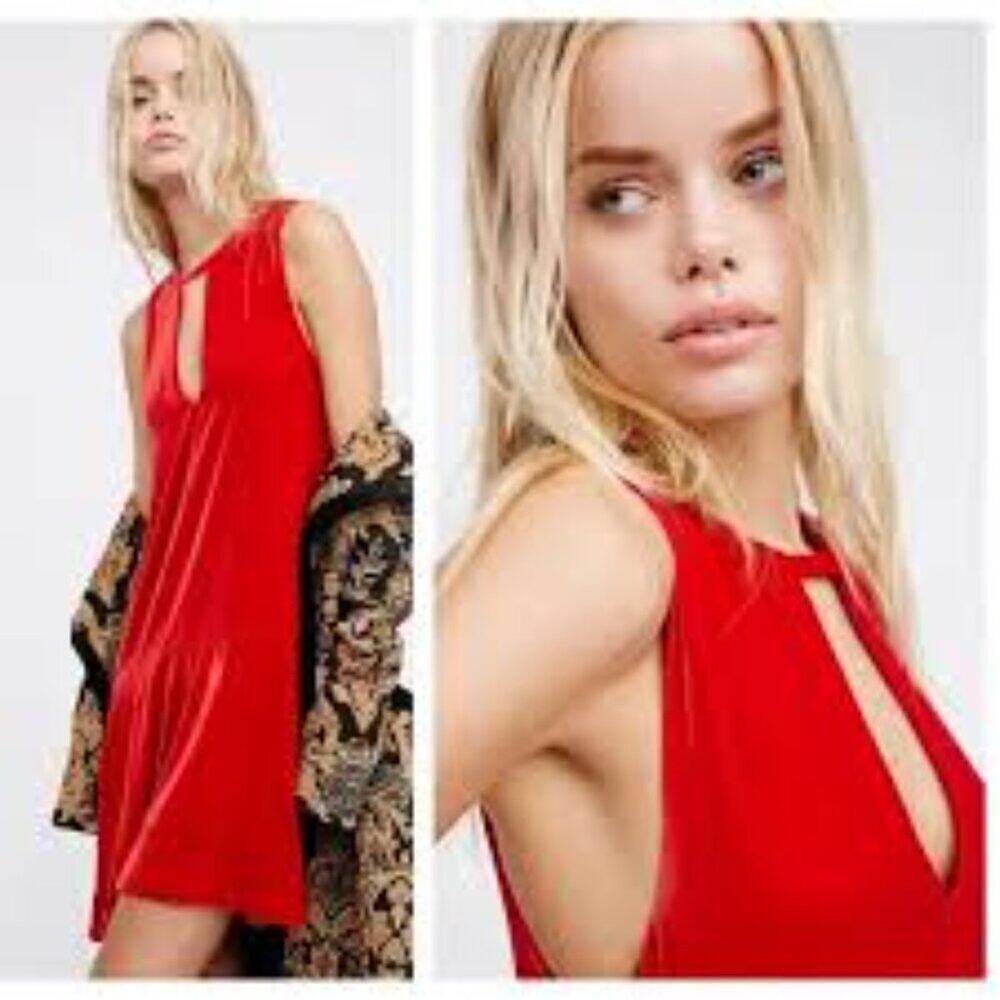 FREE PEOPLE SOFT FOCUS RED VELVET DRESS SIZE SMALL 585